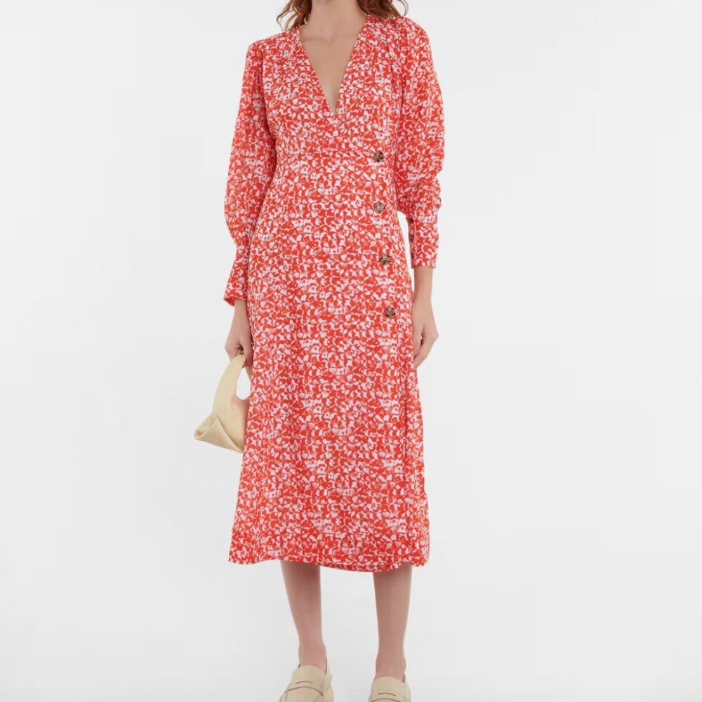 Ganni Floral crêpe midi dress